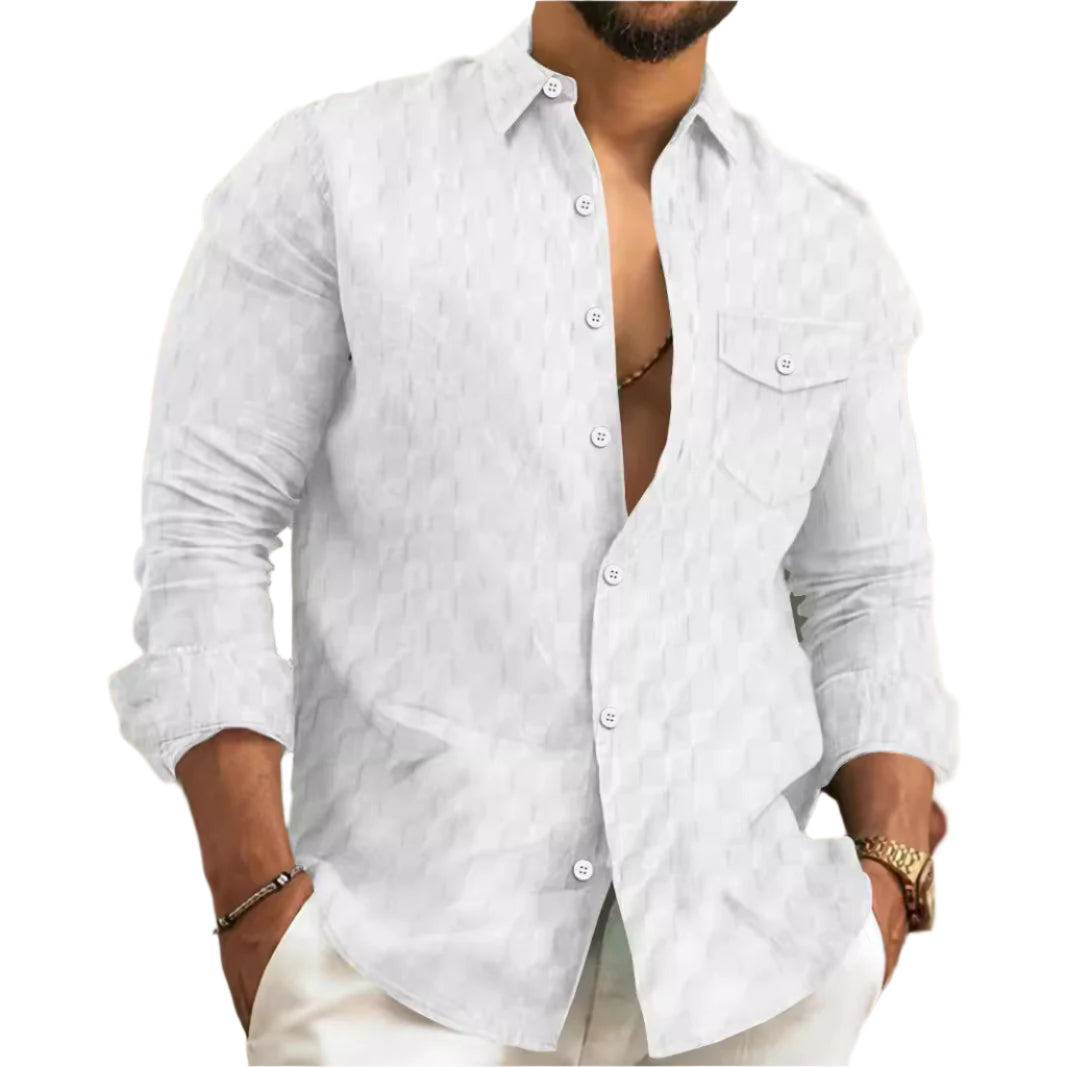 Heren geruit jacquard borstzak revers lange mouwen revers overhemd