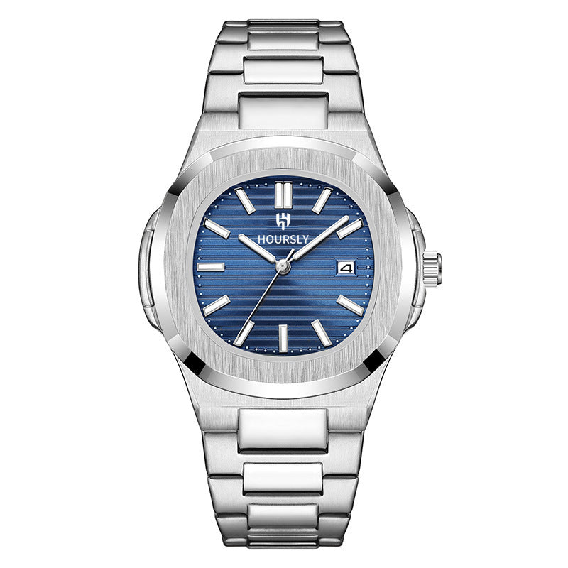 HOURSLY HY1371 Fashion China Man Quartz Watch Exclusive Steel Strap Water Resist Luminous Calendar Casual Men's Watch