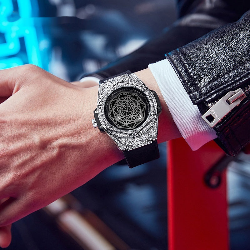 SANDA Men's High Quality Fashion Luxury  Diamond Geometric Dial Luminous Waterproof Quartz Watch