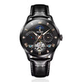 OLEVS Men's Watch Luxury Mechanical Wristwatch Men Leather Strap Waterproof Luminous Double Calendar Hollow Flywheel Automatic Mechanical Watch