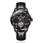 OLEVS Men's Watch Luxury Mechanical Wristwatch Men Leather Strap Waterproof Luminous Double Calendar Hollow Flywheel Automatic Mechanical Watch