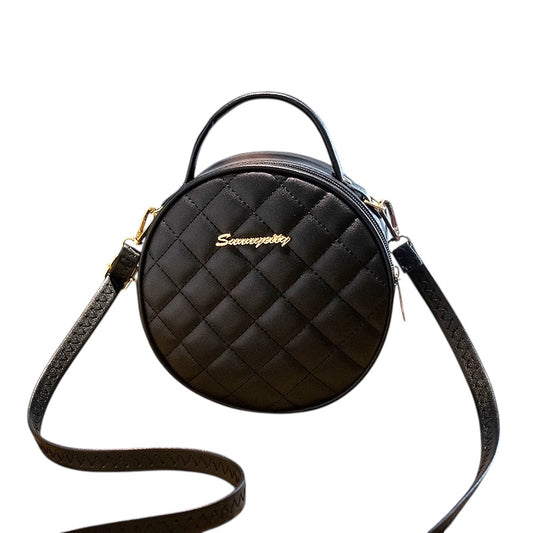 Rhombus Embroidered One-shoulder Small Round Bag