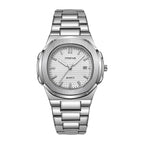 Heren quartzhorloge met lichtgevende, waterdichte stalen band en kalender