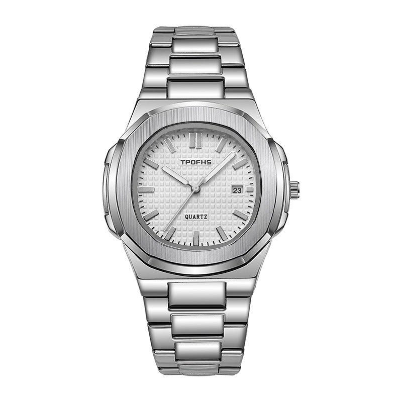 Orologio da uomo alla moda casual da lavoro, con movimento automatico al quarzo, luminoso, impermeabile, con cinturino in acciaio.