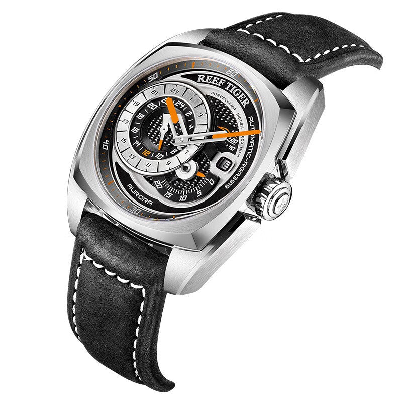 Orologio sportivo da uomo di alta qualità REEF TIGER, impermeabile, con cinturino in vera pelle, multifunzione, RGA3319, orologio meccanico automatico