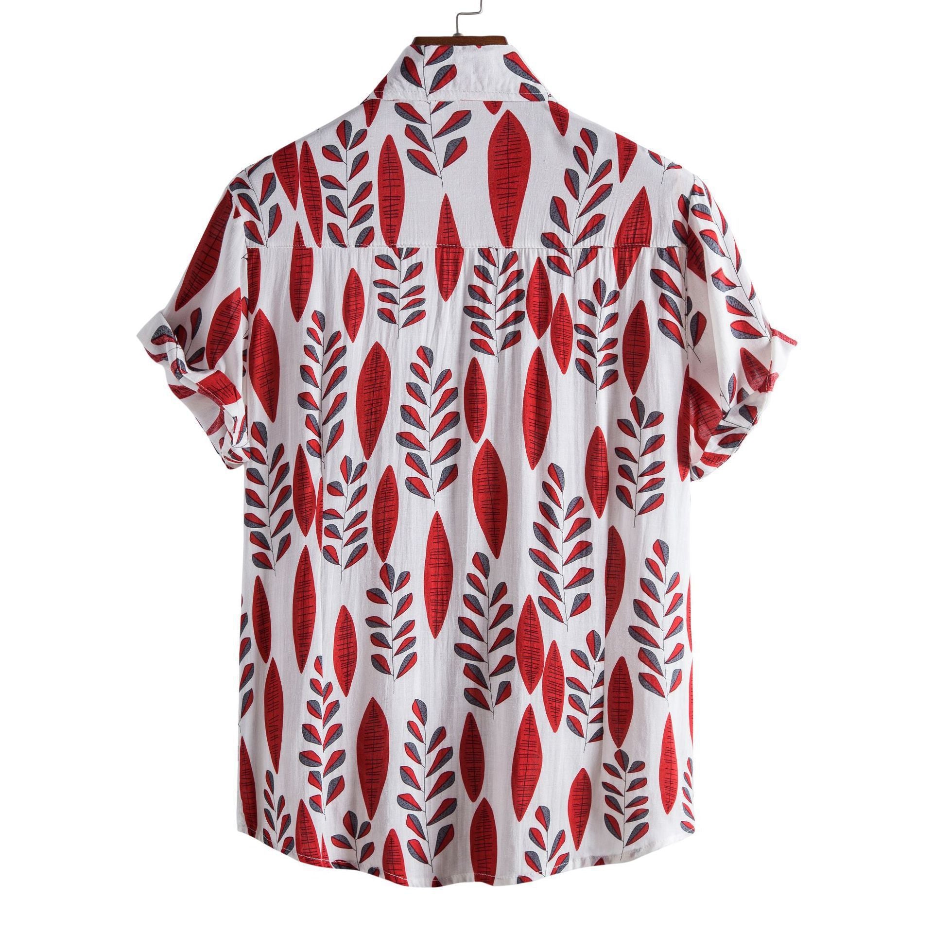 Men's Fashionable Casual Shirt Flowers Pattern Slim Fit Cardigan Short Sleeve Creative Printing Pattern Lapel Men's Shirt