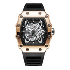 Men's Luxury Skeleton Watch Gear Carving Design Rectangle Tonneau Large Dial Retro Gorgeous Sports Quartz Wristwatch Luminous Men's Watch