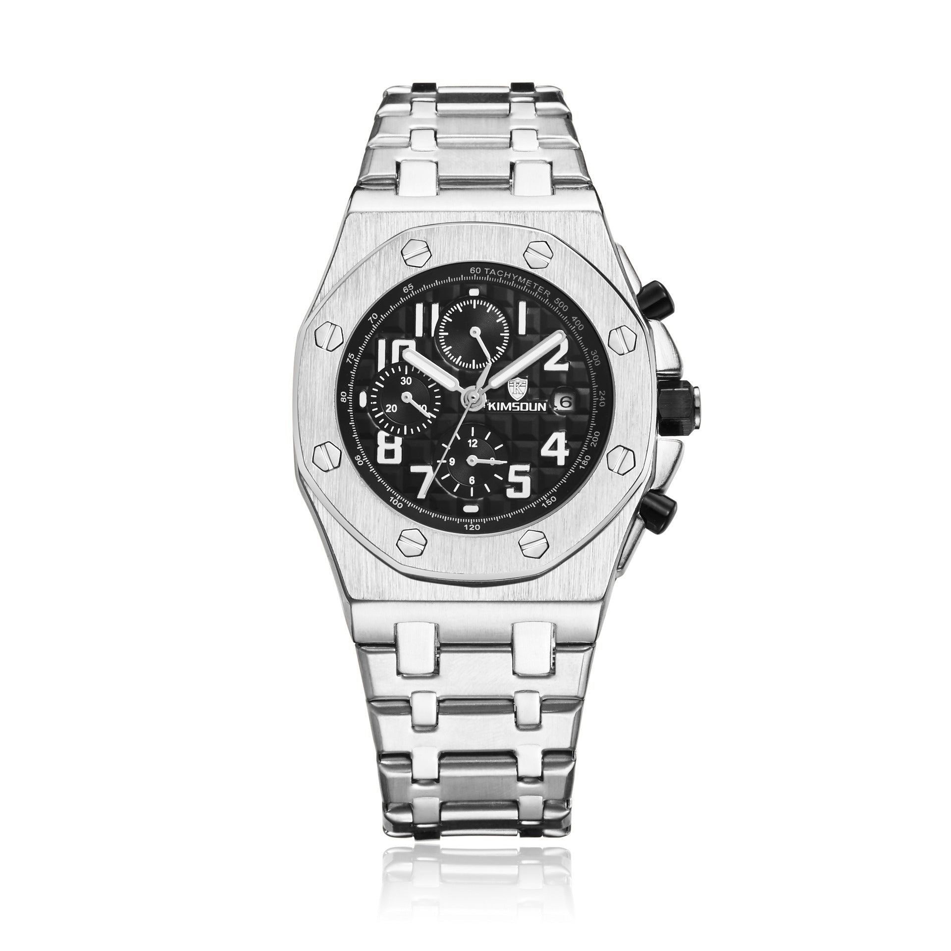 Kimsdun 1222A Luxury Man's Mechanical Watch Stylish Stainless Steel Band Waterproof Date Display Character Casual Watch