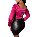 Dames grote V-hals rood T-shirt met ondershirt