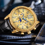 ONOLA 6834 Luxury Man Gold Color Leather Band Watch - Acquisti Online