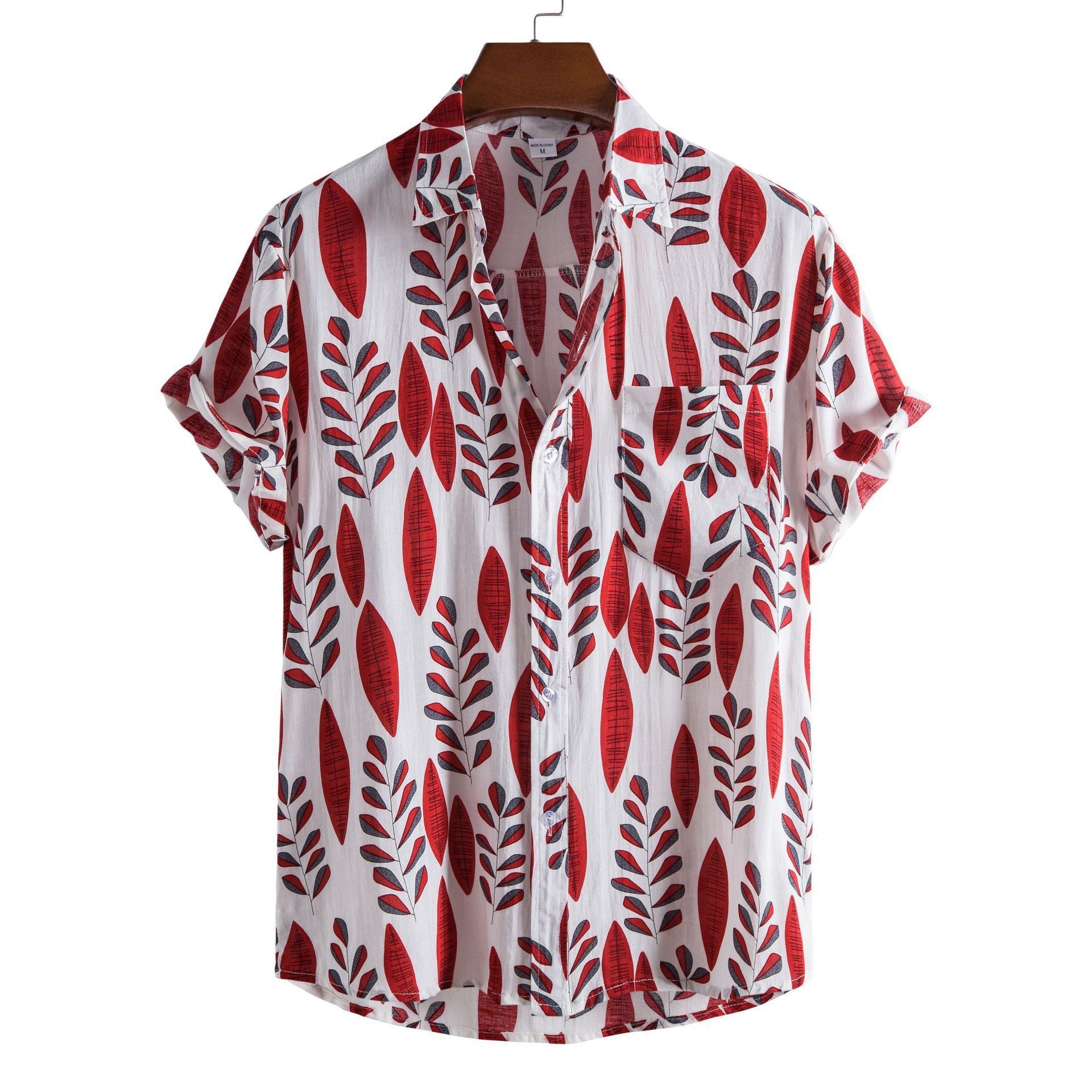 Men's Fashionable Casual Shirt Flowers Pattern Slim Fit Cardigan Short Sleeve Creative Printing Pattern Lapel Men's Shirt