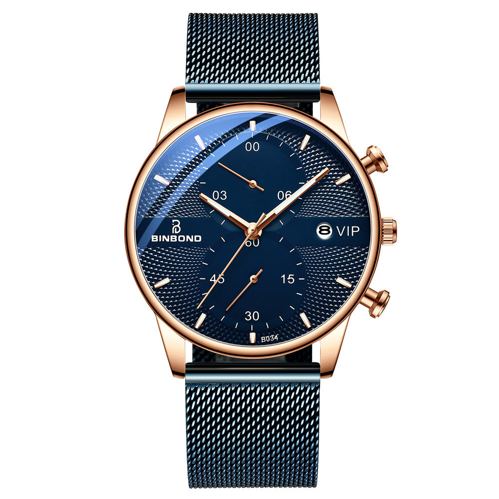 BINBOND Dames Luxe Quartz Horloge Stijlvolle Mesh Band Lichtgevende Chronograaf Minimalistisch Waterdicht Dameshorloge