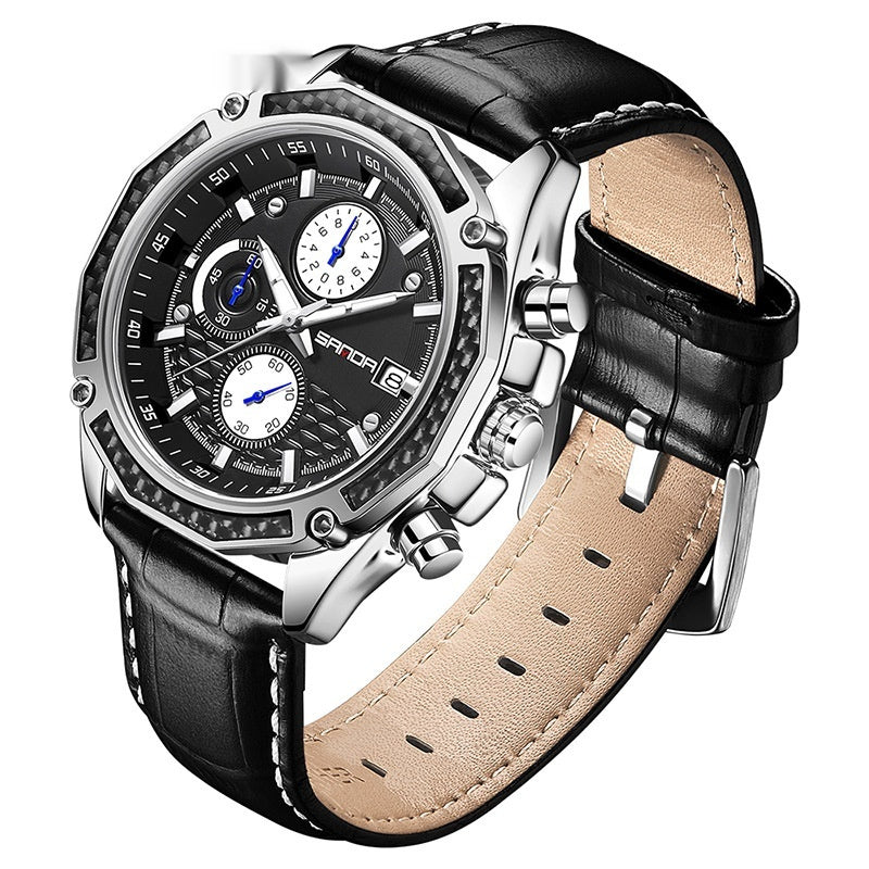 SANDA New 5301 Three-eye Six-needle Men's Quartz Watch Waterproof Calendar Night Light Business Men's Quartz Watch