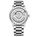 FOXBOX-Men's Magnetic Quartz Wristwatch Creative Scroll Pointer Genuine Leather Watch