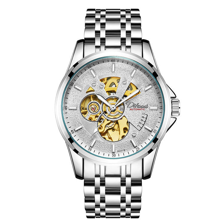 Orologio da uomo meccanico completamente automatico alla moda con cinturino in acciaio di lusso hipster
