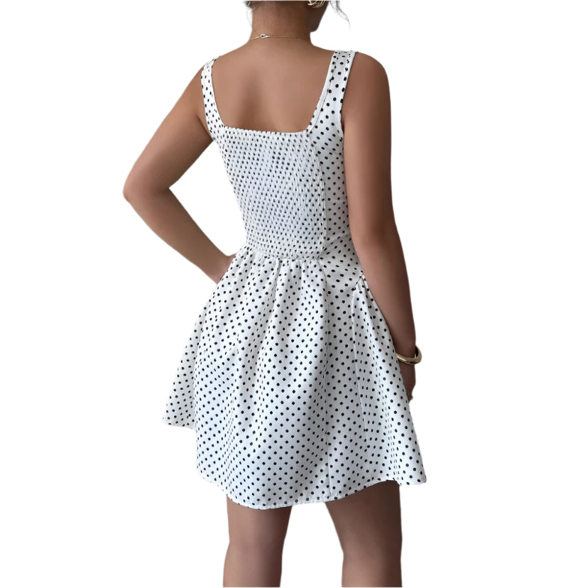 Women's Fashionable Short Dress Pure Desire Wind Lace-up Waist Polka Dot Vest Fashionable Women's Short Dress