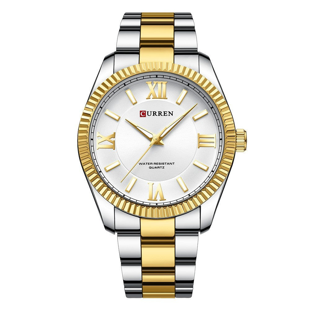 Herenhorloge met lichtgevende stalen band en Romeinse schaal, quartzhorloge