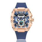 MEGIR Fashion Sport Quartz Watch for Men Waterproof Golden Green Silicone Strap Chronograph Wristwatch