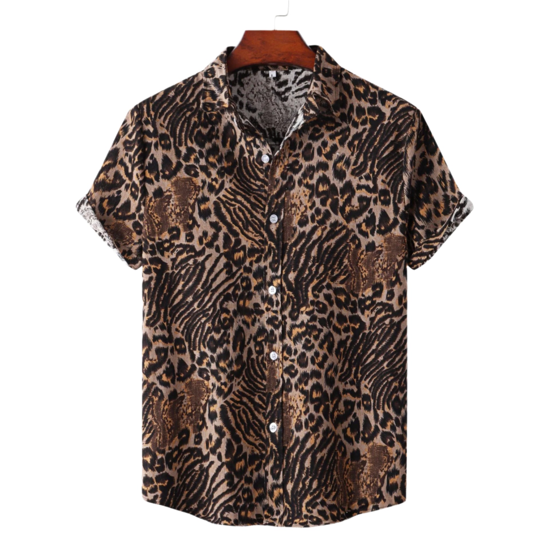 Men's Fashionable Casual Shirt Solid Color Vintage Print Casual Shirt Loose Fit Short Sleeve Men's Casual Shirt