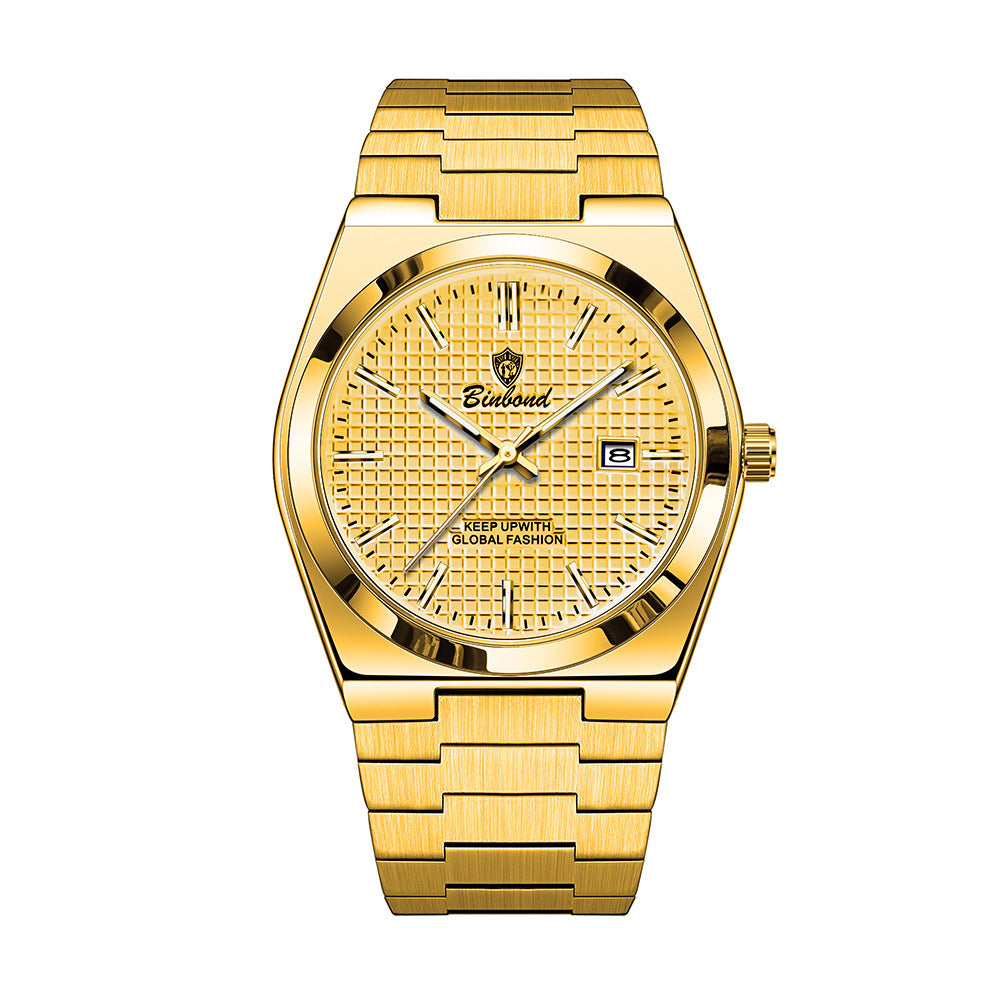 Binbond Orologio al quarzo da uomo in acciaio, luminoso, alla moda, impermeabile, alla moda.