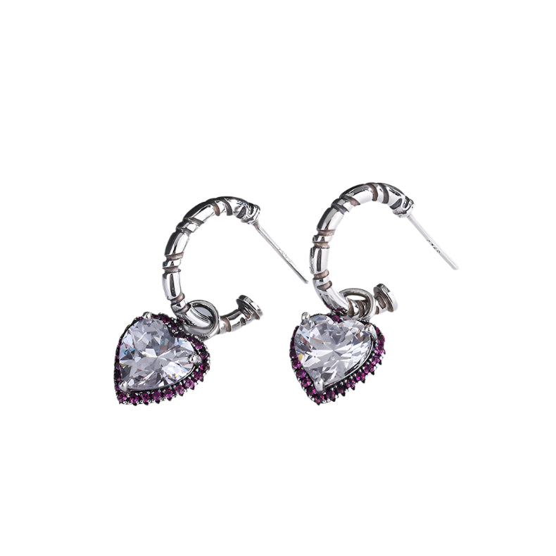 Sterling Silver Peach Heart Set Zircon Personalized Versatile Earrings