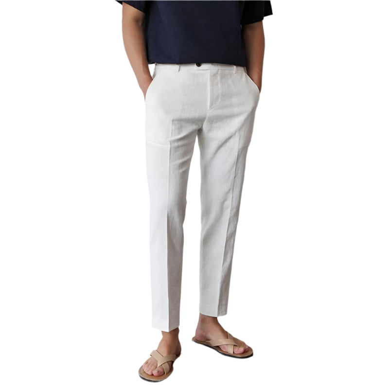 Men's White Cotton Linen Fabric Men's Casual Pants Breathable