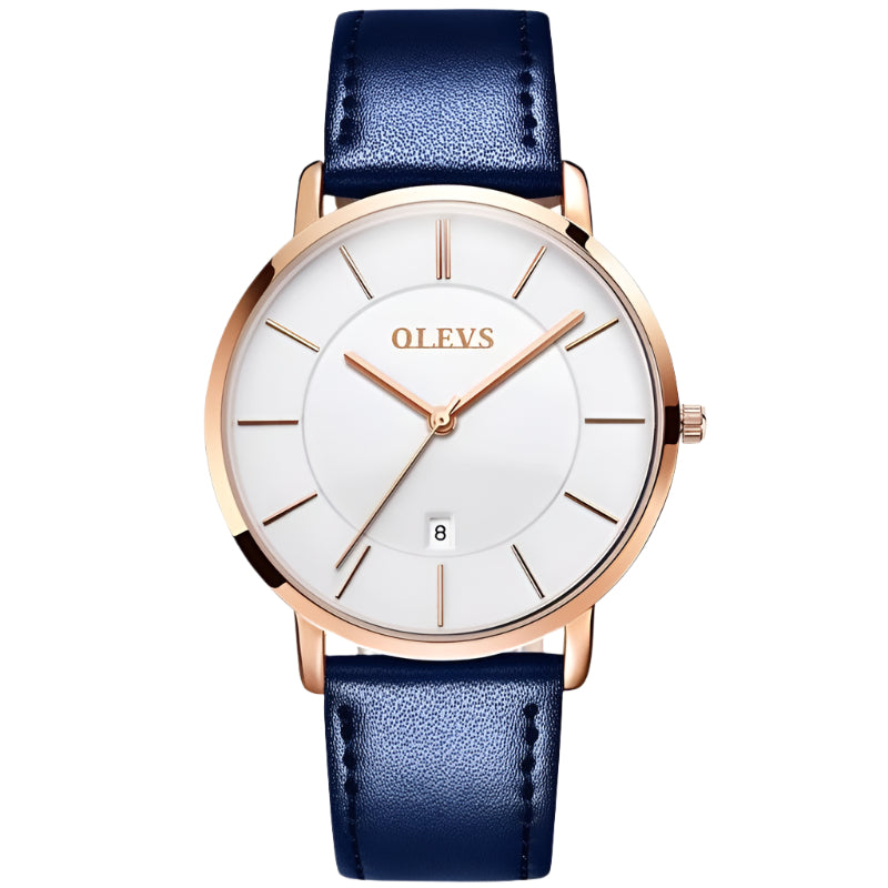 OLEVS Ultra Thin 6.5mm Minimalist Fashion Quartz Watch Men Leather Strap Auto Date Men Waterproof Men Wristwatch