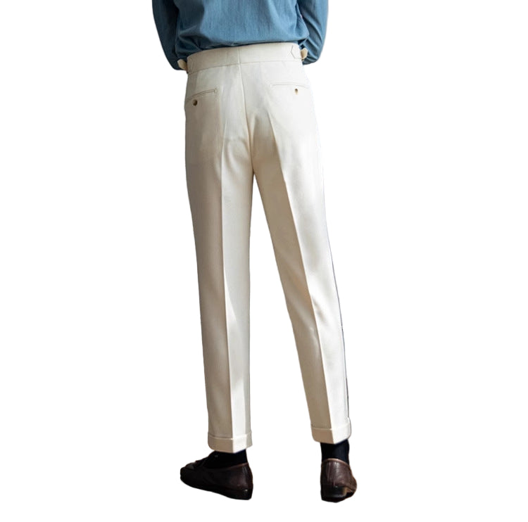 Heren modieuze zakelijke casual formele broek katoen linnen dun ademend casual hoge taille rechte heren casual broek