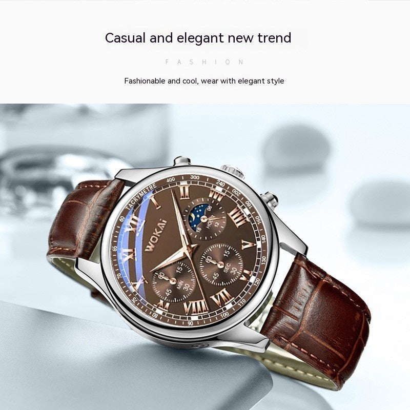 WOKAI High Quality Classic Men's Quartz Watch Fashion Casual Luminous Belt Retro Waterproof Sports Business Watch
