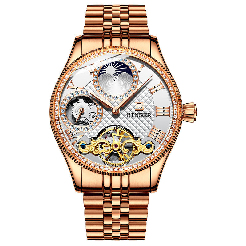 Men Business Casual Automatic Skeleton Steel Band Watch - Acquisti Online