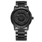 FOXBOX-Men's Magnetic Quartz Wristwatch Creative Scroll Pointer Genuine Leather Watch