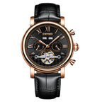 KINYUED Orologi Tourbillon Automatici Meccanici Automatici con Cinturino in Pelle Orologio Meccanico da Uomo alla Moda