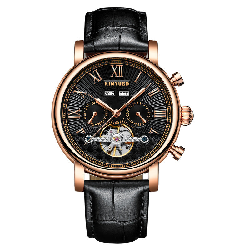 KINYUED Orologi Tourbillon Automatici Meccanici Automatici con Cinturino in Pelle Orologio Meccanico da Uomo alla Moda