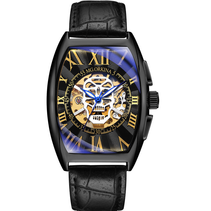 Orologi da uomo di lusso, orologi scheletrati, orologi da polso meccanici automatici da uomo con cinturino in pelle
