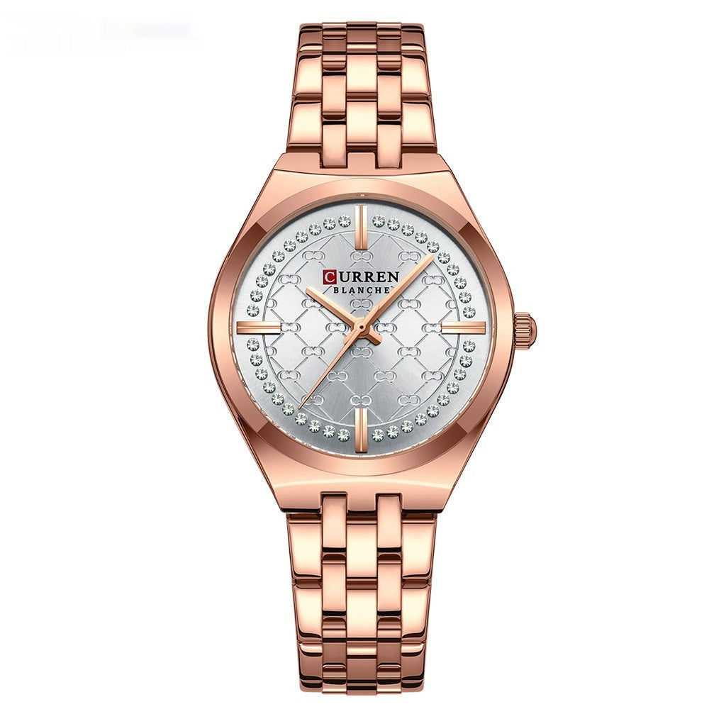 CURREN Women's Quartz Watch Luxury Diamond Stainless Steel Strap Waterproof Small Dial Ladies Casual Watches