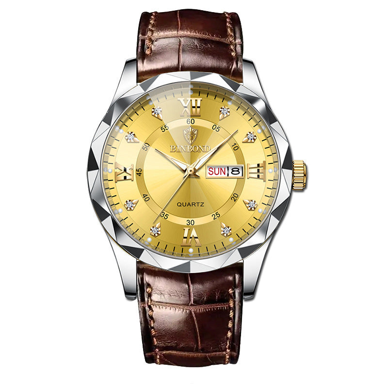 BINBOND Top Brand Luxury Fashion Men's Quartz Watch Waterproof Week Date Watch Men's Sports Watch Stainless Steel Quartz Wristwatch Genuine Leather Men's Waterproof Leisure watch - Acquisti Online