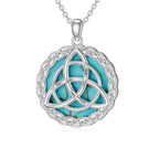 Celtic Necklace 925 Sterling Silver with Genuine Turquoise Trinity Knot Pendant Good Luck Irish Jewelry