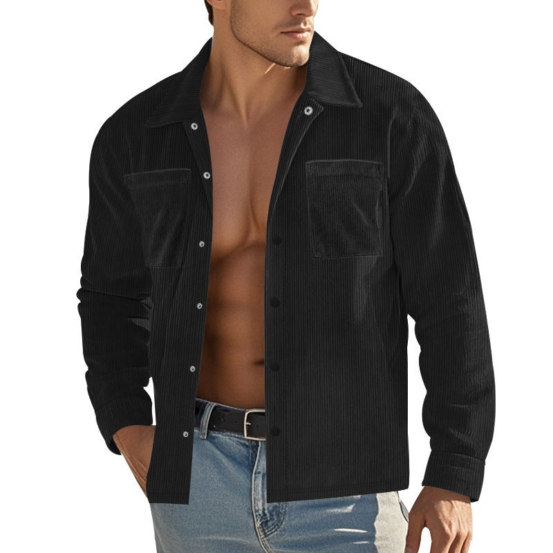 Men's Fashionable Shirt Long Sleeve Casual Multi Pocket Solid Color Corduroy Button up Slim Fit Men's Cardigan Shirt