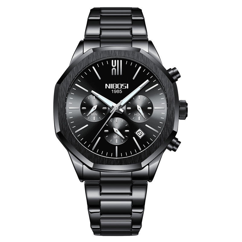 NIBOSI Luxury Brand Men's Quartz Watch Stainless Steel Chronograph Luminous Watches for Men