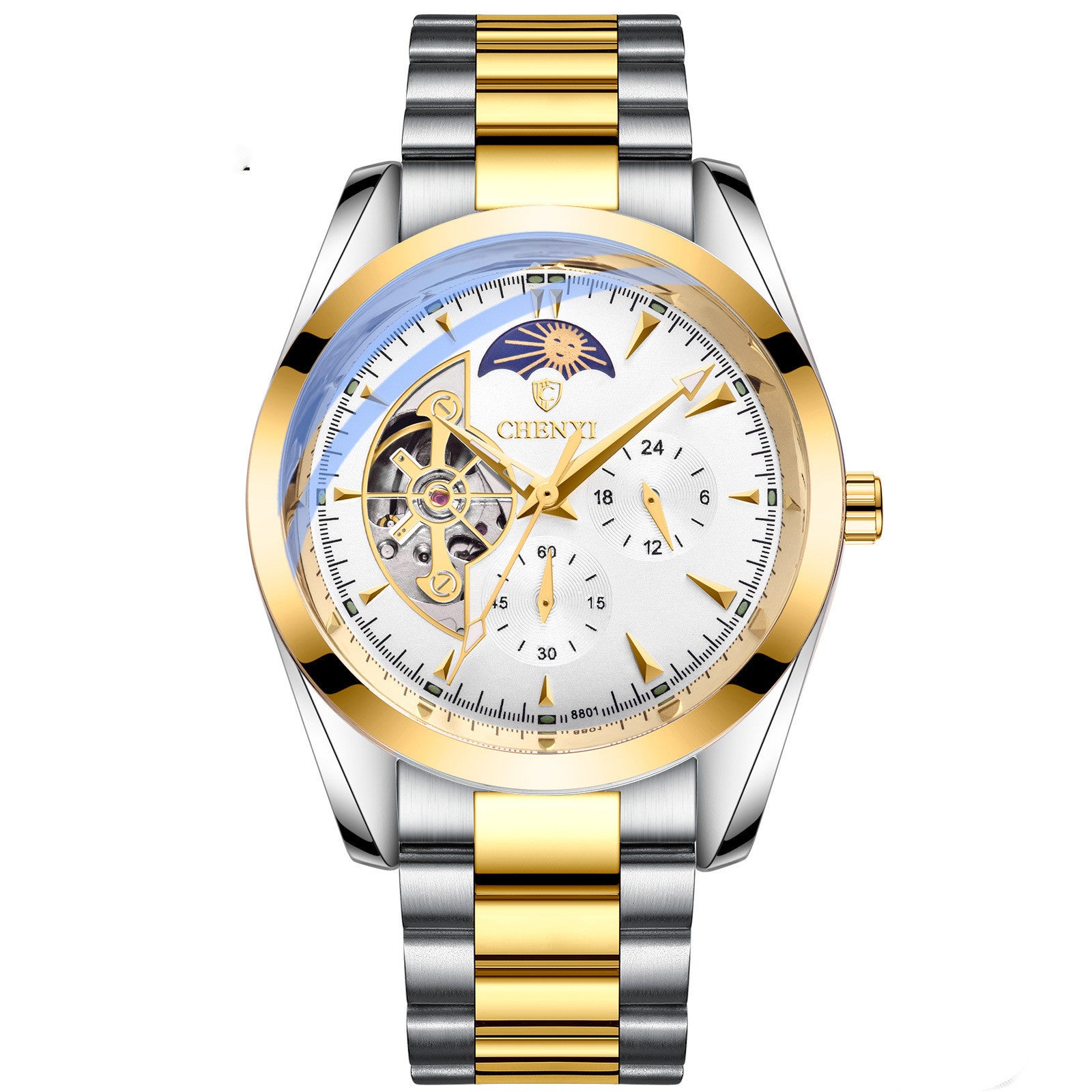 Orologio meccanico automatico da uomo impermeabile con sole, luna e stelle