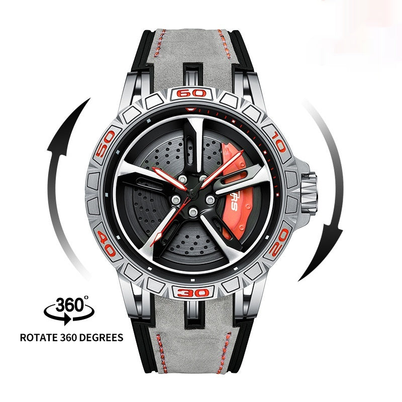 Orologio da uomo originale tridimensionale con cassa in acciaio inossidabile, orologio da polso impermeabile al quarzo, sportivo, con rotazione a 360°.
