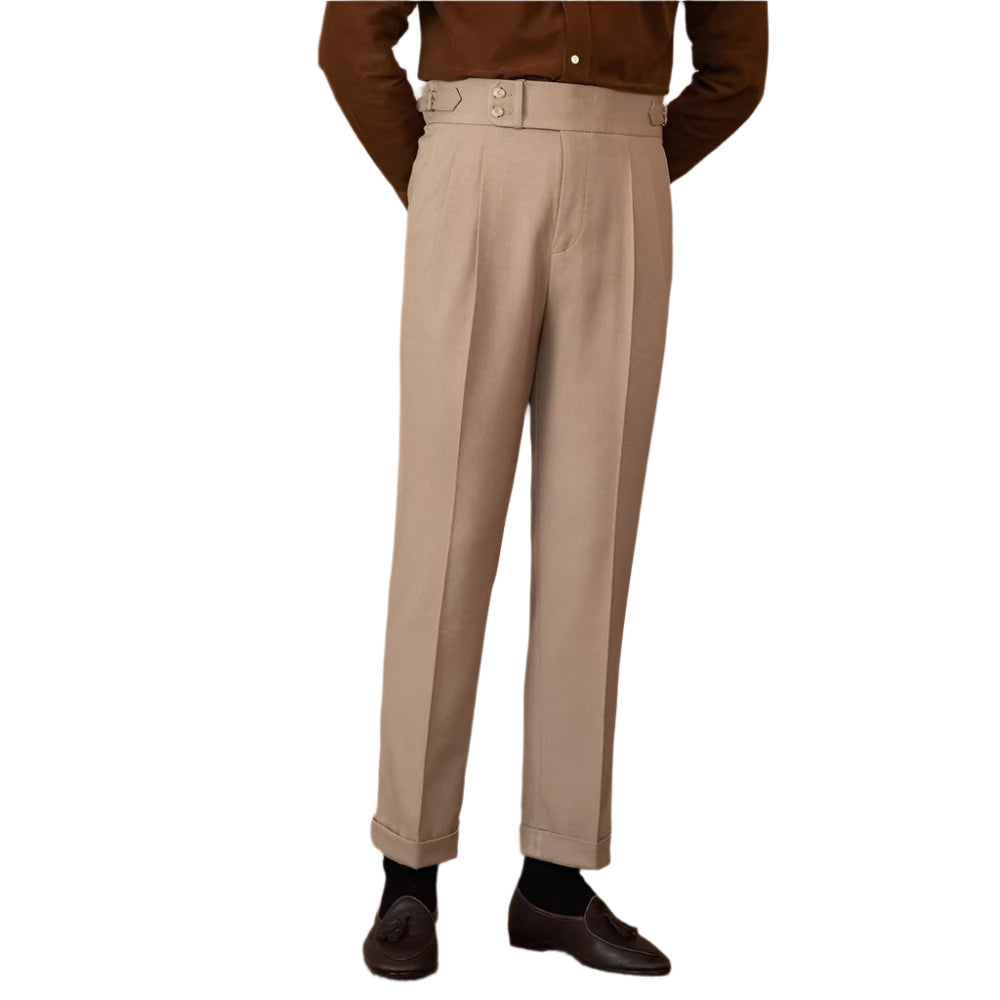 Men's Casual Straight Slim Fit Buckle Suit Pants