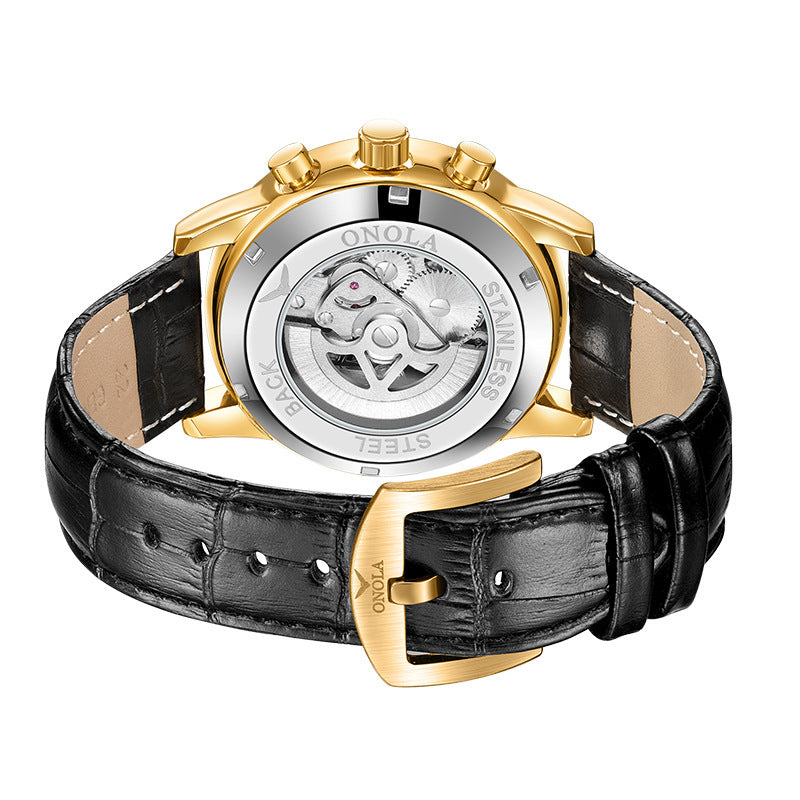 Orologio da uomo ONOLA di lusso, automatico, in oro, con movimento meccanico, luminoso, impermeabile 30 m, cinturino in pelle
