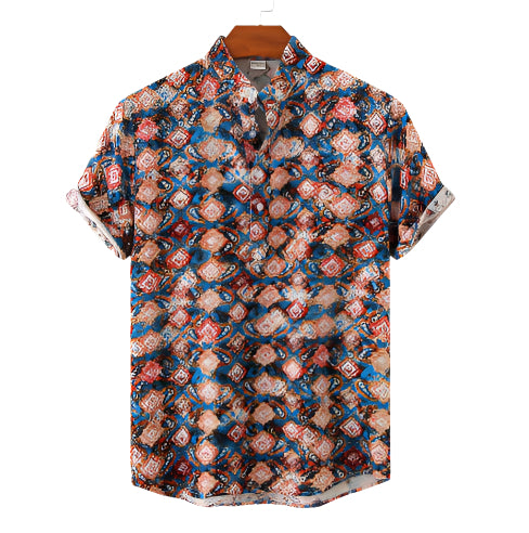 Men's Fashionable Casual Shirt Short Sleeve Striped Shirt Cotton Fabric Formal Shirts Digital Printing Men's Casual Shirt