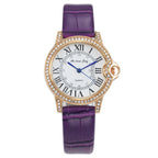 Women's Fashion Leather band Stainless Steel Classic Casual Quarzt Watch Sparkling Stone Crafted Quartz Watch