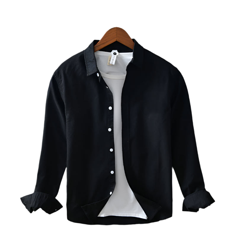 Men's Fashionable Casual Shirt Solid Color Pure Cotton Cardigan Minimalist Long Sleeve Shirt Men's Fashion Shirt