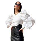 Dames Lantern Puff Sleeve Paneel Shirt 