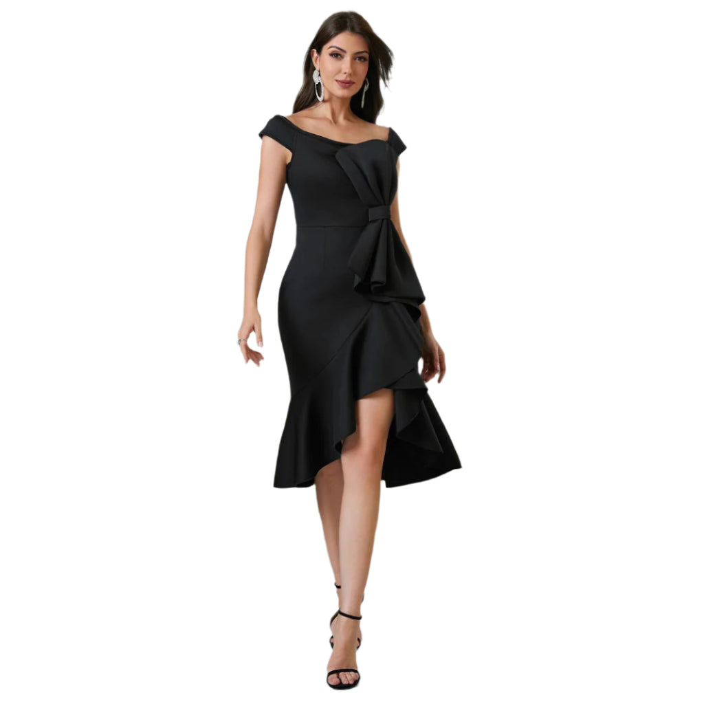 Dames off-the-shoulder V-hals geplooide geplooide taille splitjurk