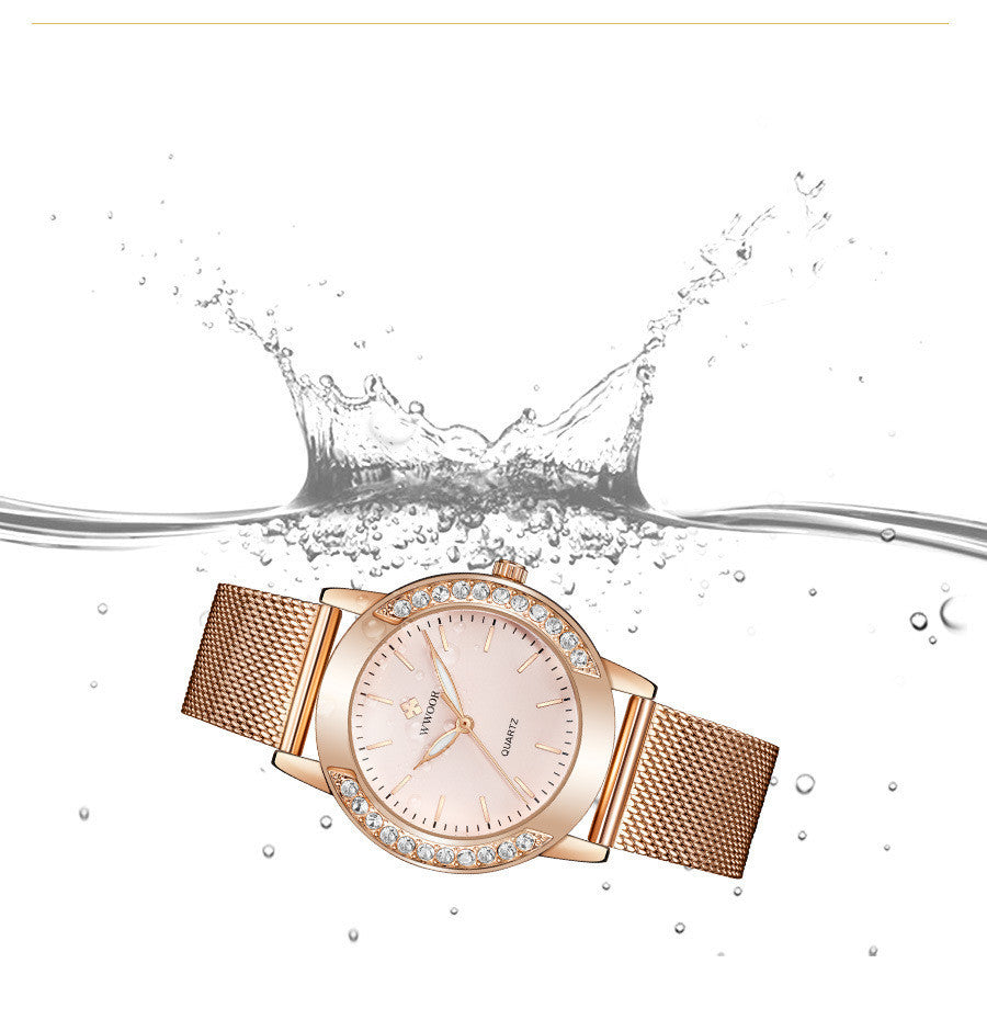 WWOOR Luxe dameshorloges met diamanten top, nieuw modehorloge voor dames, quartzhorloge met mesh band en armband voor dames