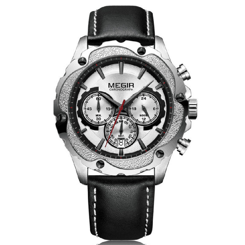 Megir Men's Watch Automatic Quartz Movement Leather Band Classic Multifunctional Sports Chronograph Waterproof Men's Watch - Acquisti Online